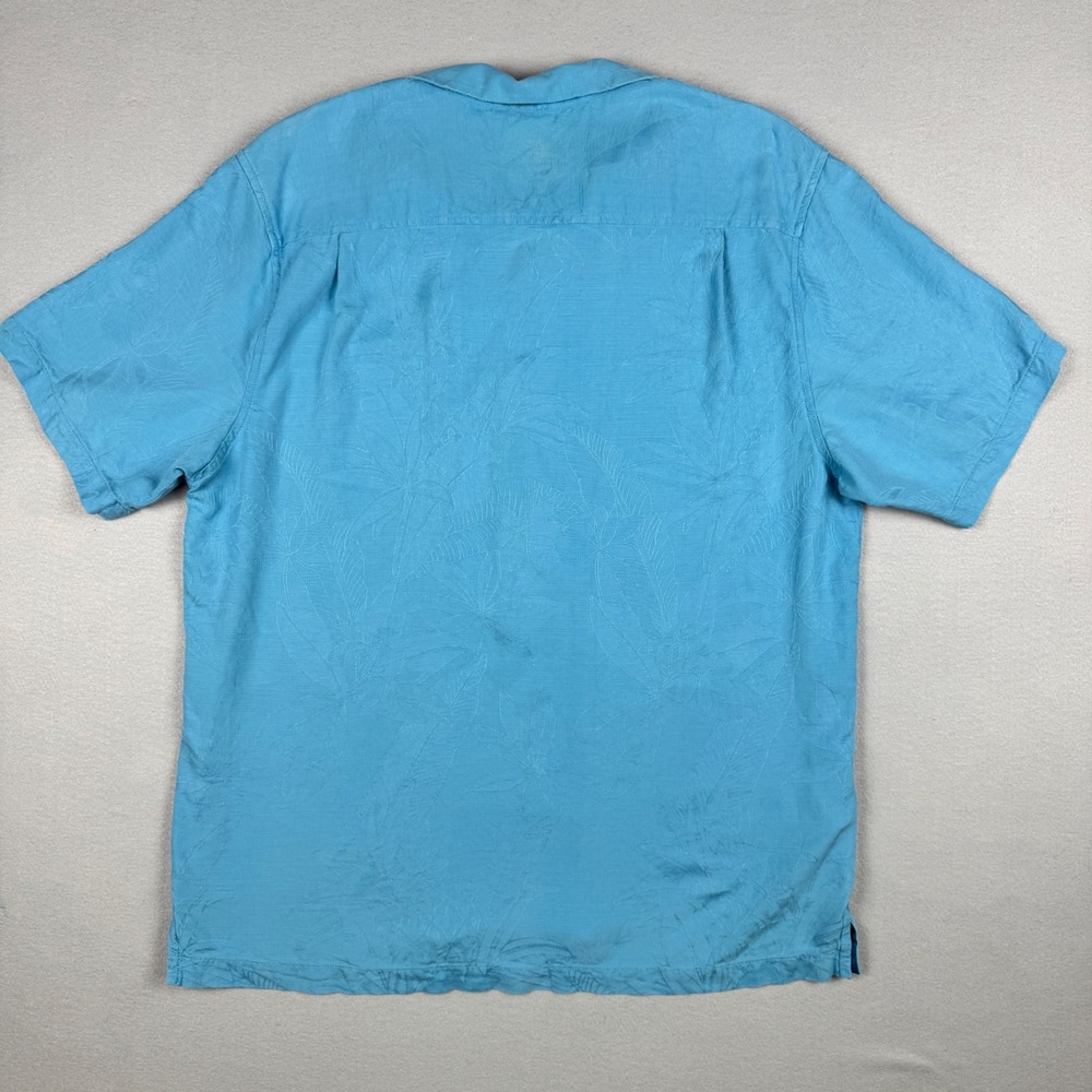 Tommy Bahama Mens XL Embroidered Silk Tropical Leaf Jacquard Camp Shirt Blue - Picture 10 of 11